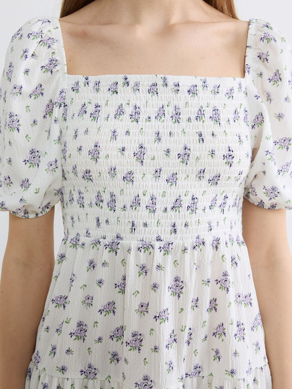 Floral Balloon Sleeve Ruched Mini Dress-1