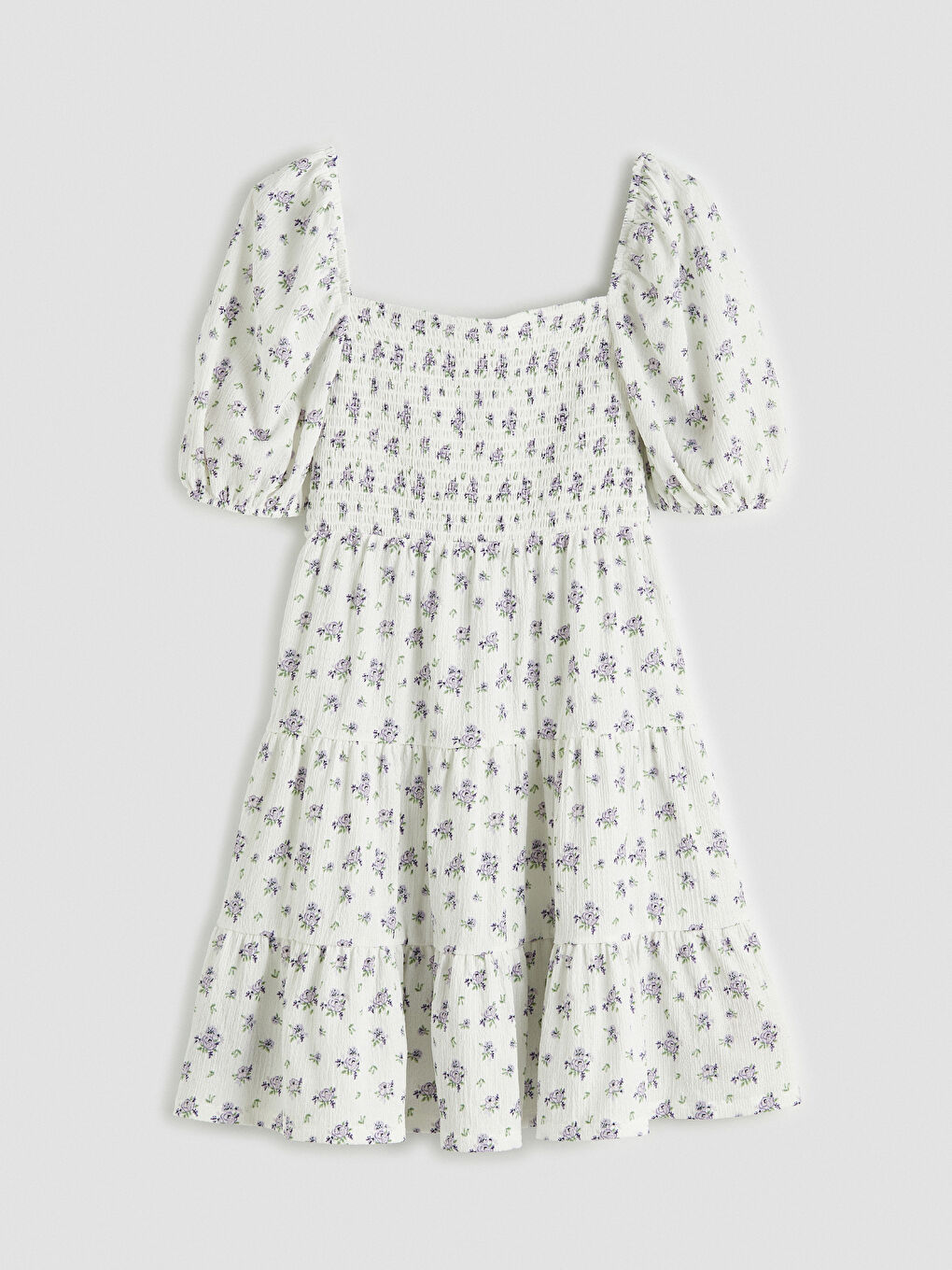 Floral Balloon Sleeve Ruched Mini Dress-3