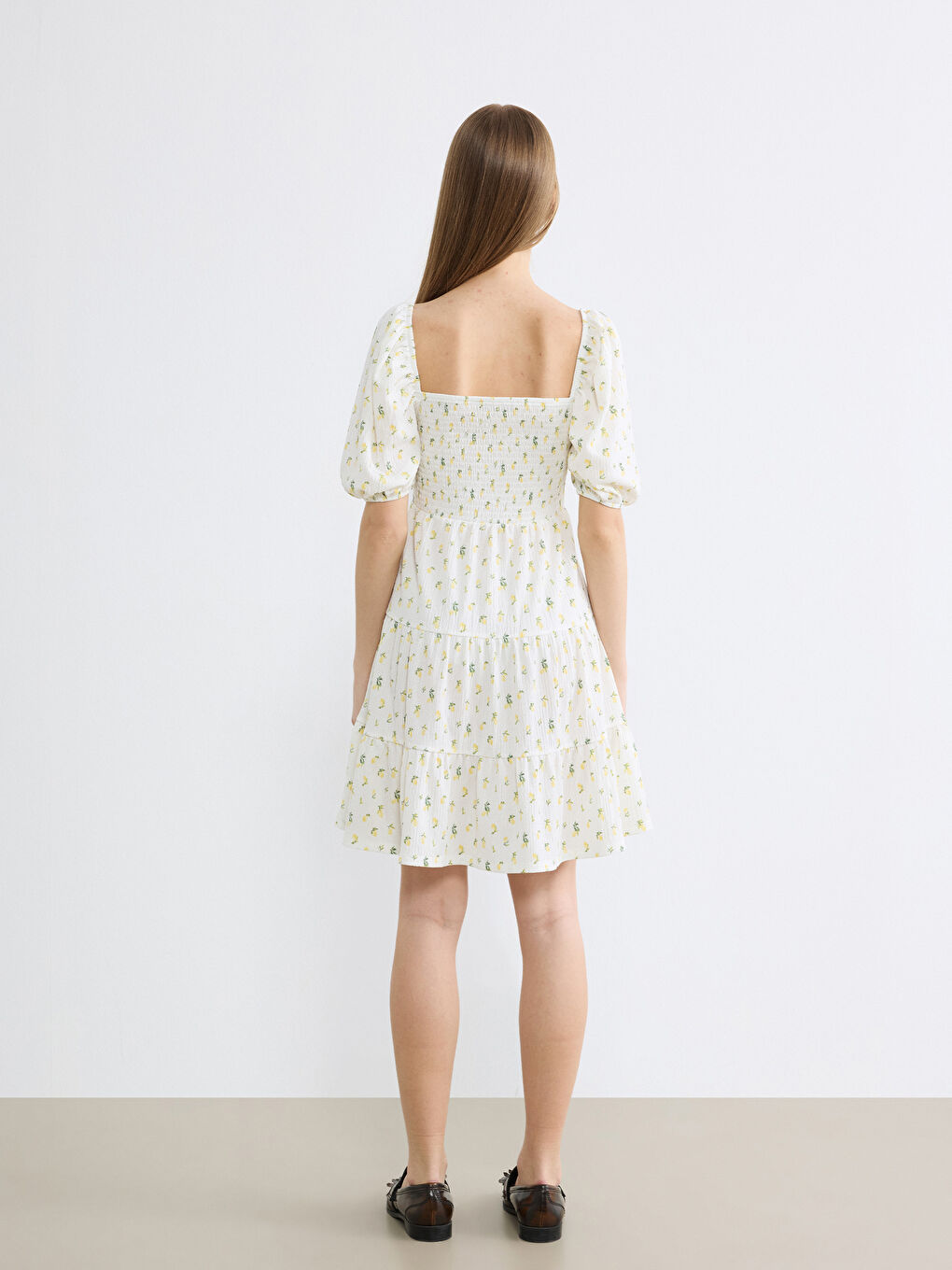 Floral Balloon Sleeve Ruched Mini Dress-2