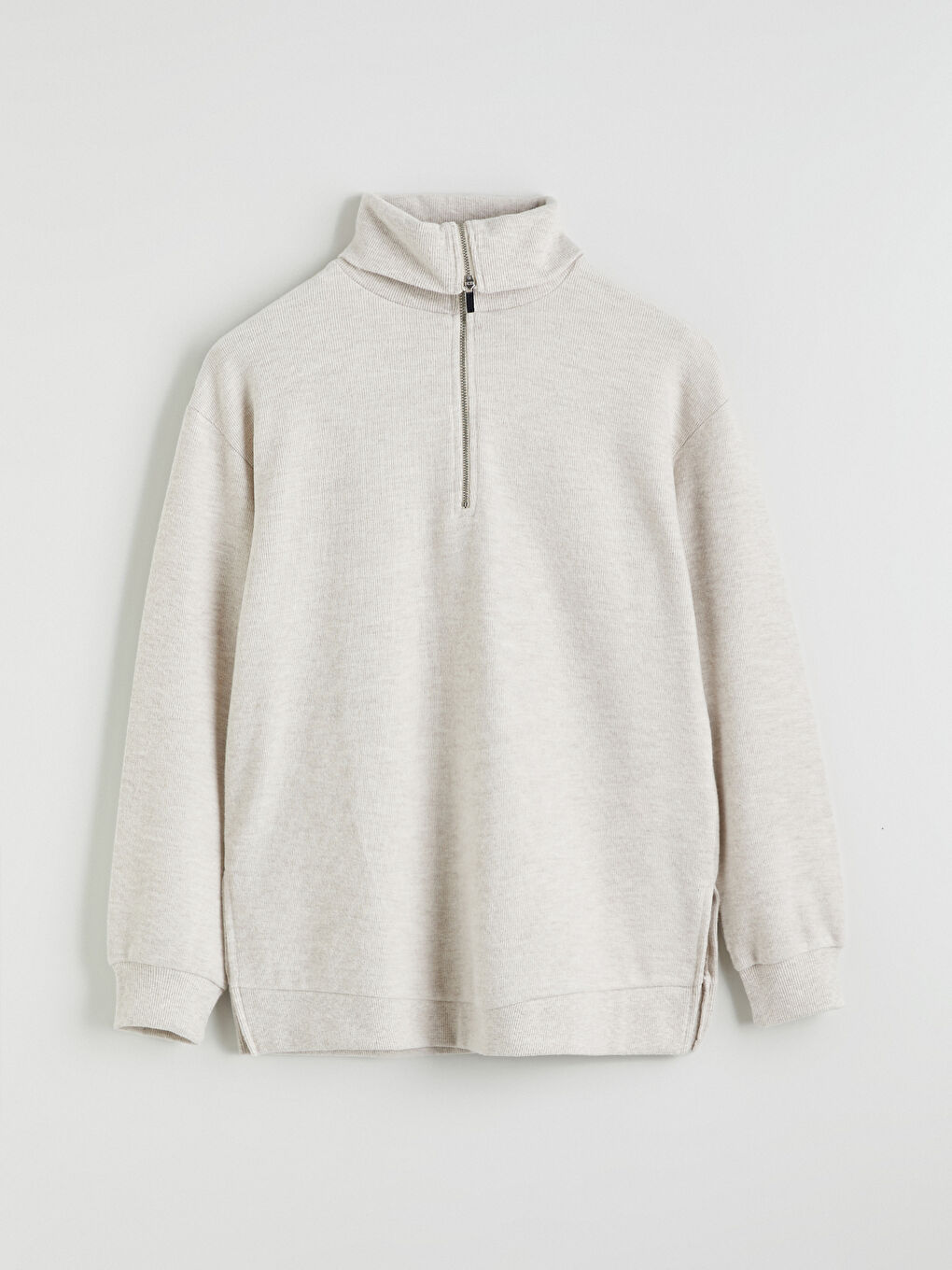 Bej Polo Yaka Kadın Sweatshirt-4