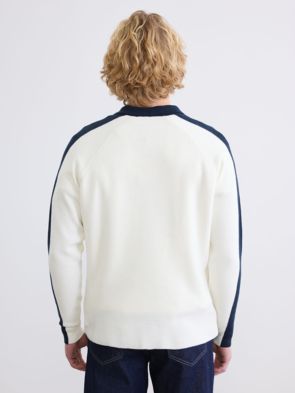 Ekru Polo Yaka Baskılı Erkek Triko Kazak-3