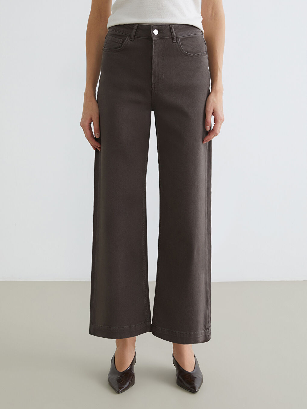 Kahverengi Wideleg Kadın Jean Pantolon-1