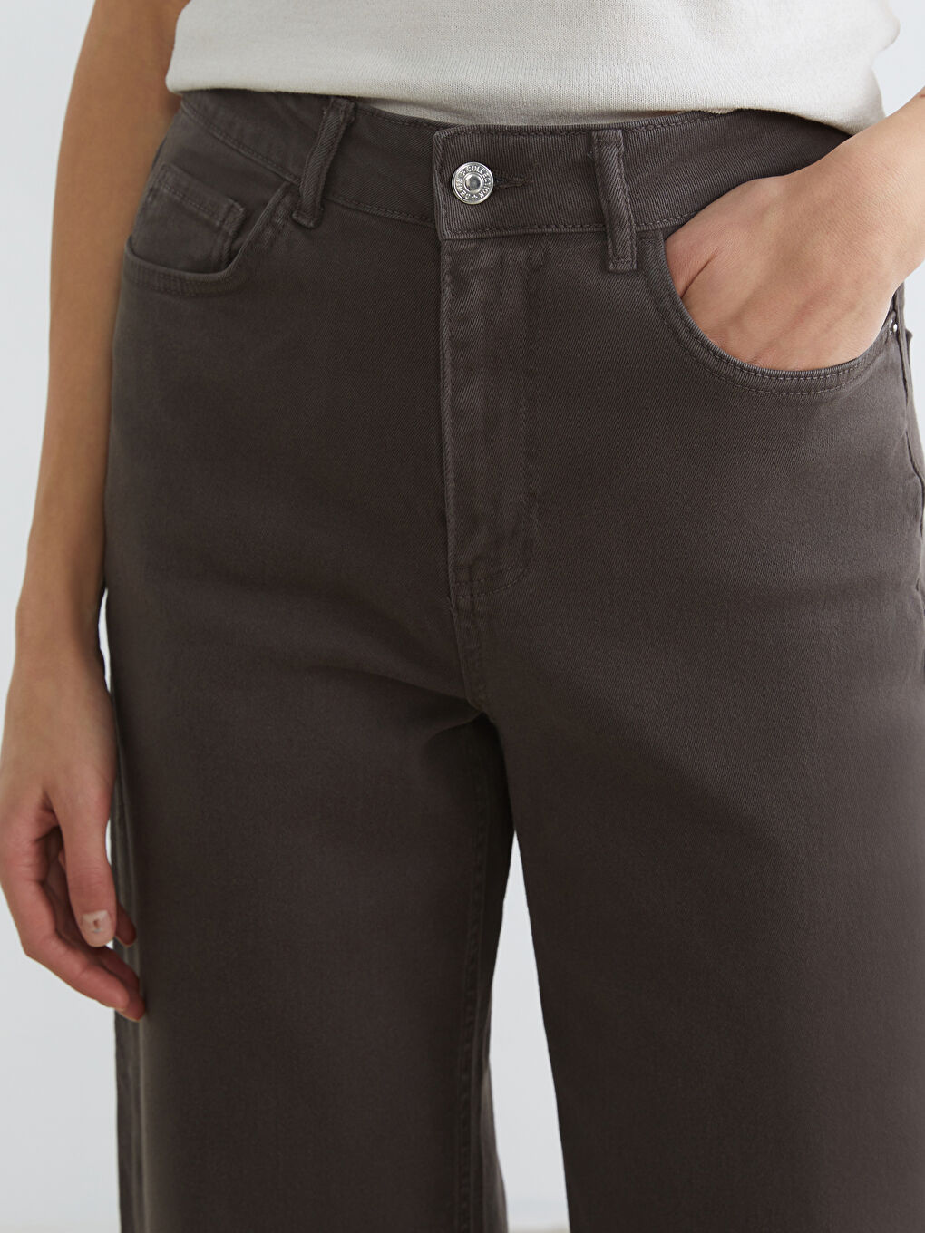 Kahverengi Wideleg Kadın Jean Pantolon-2