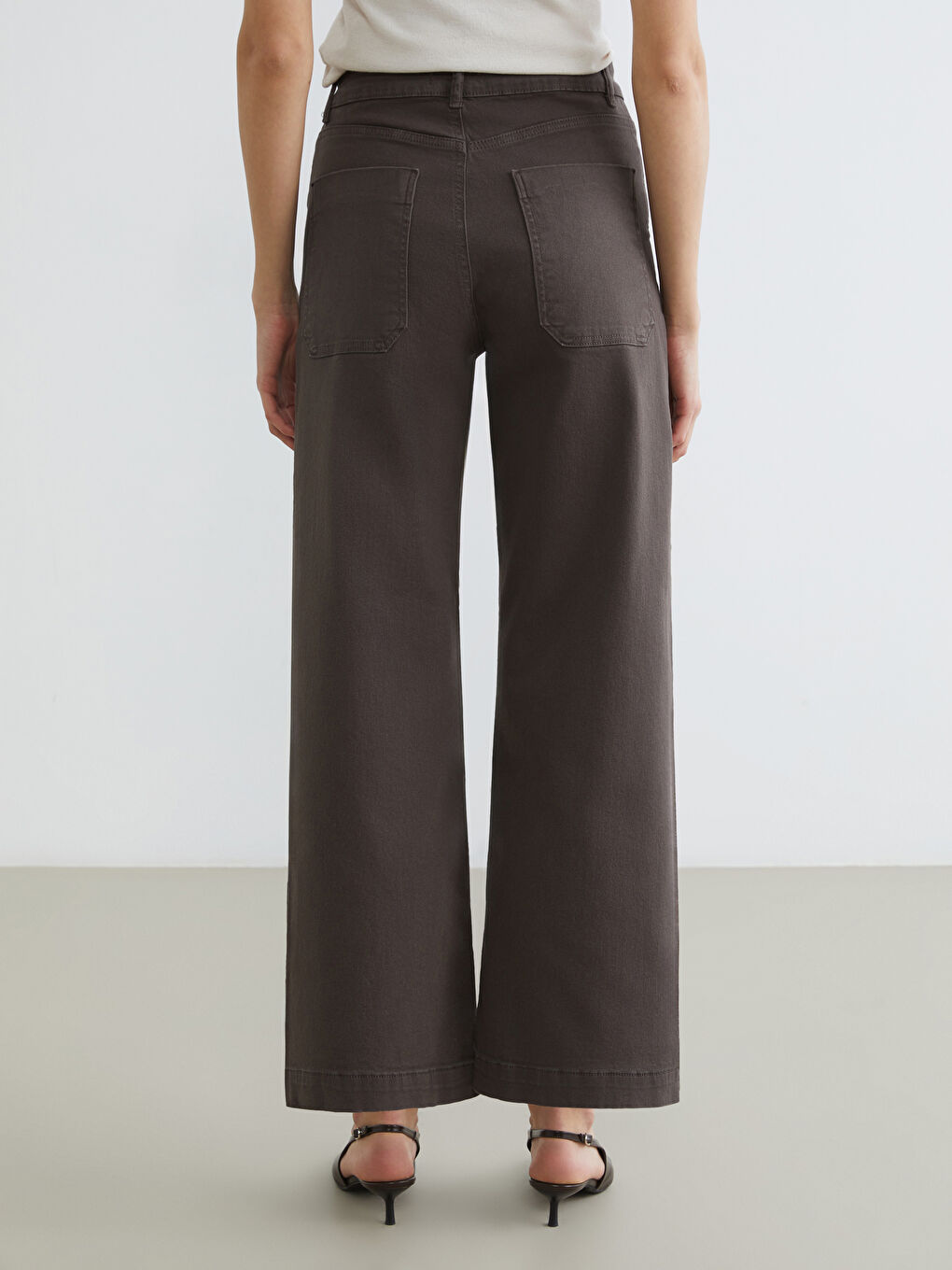 Kahverengi Wideleg Kadın Jean Pantolon-3