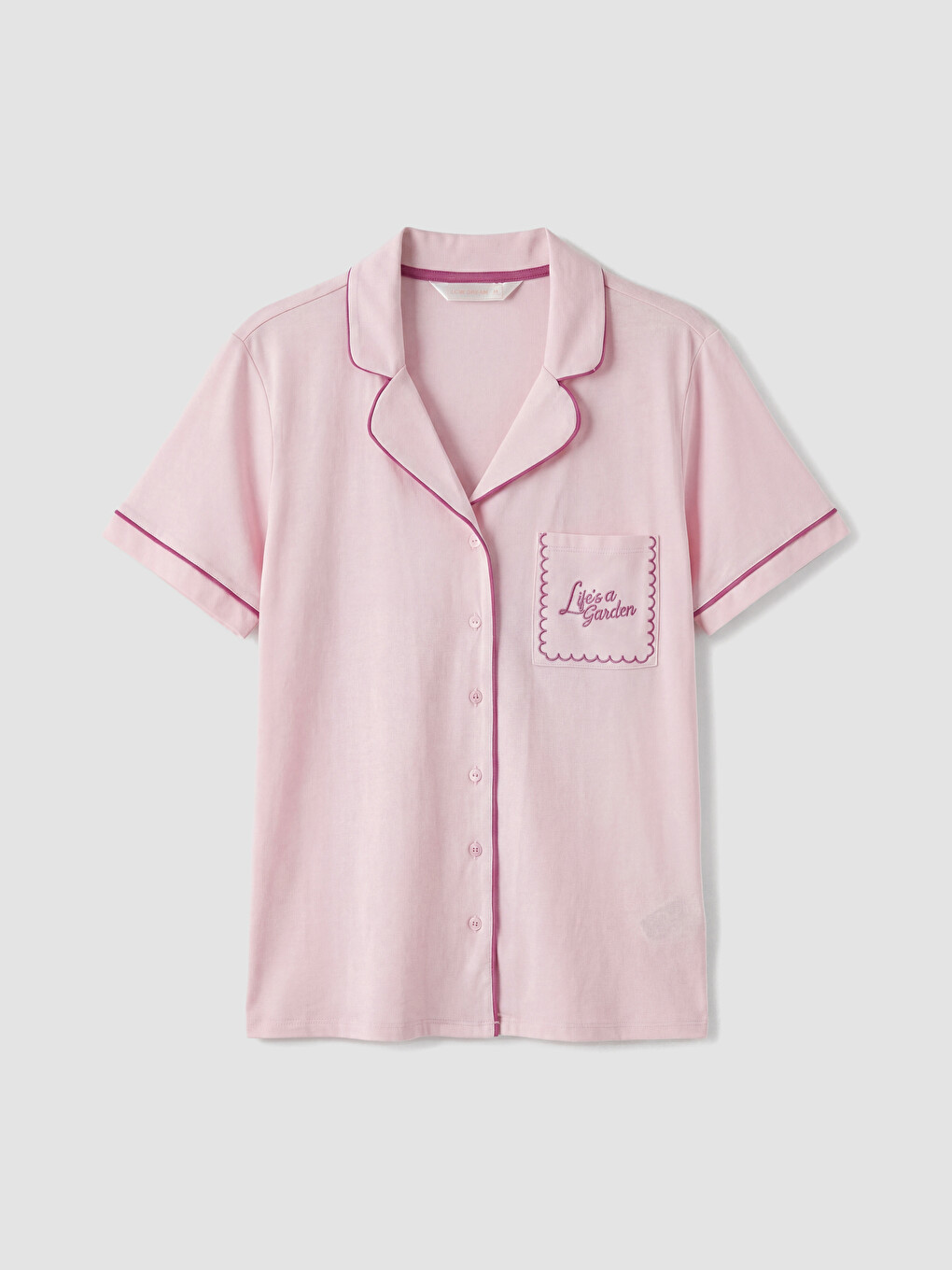 Pembe Gömlek Yaka %100 Pamuklu Kadın Pijama Takımı-5