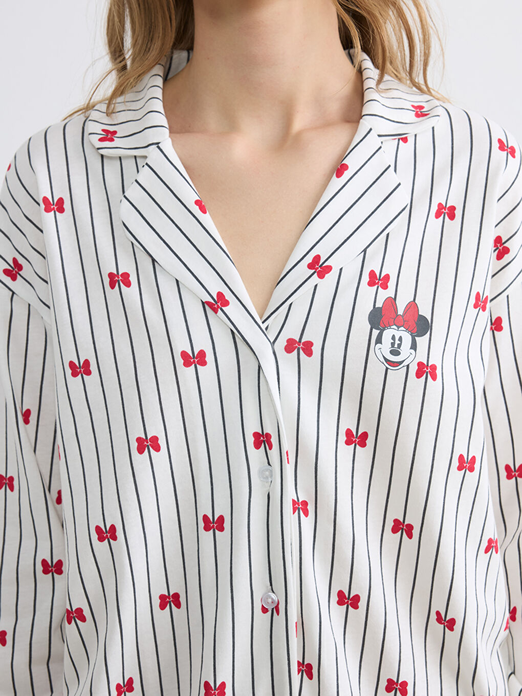 Ekru Minnie Mouse Baskılı Kadın Pijama Takım-2