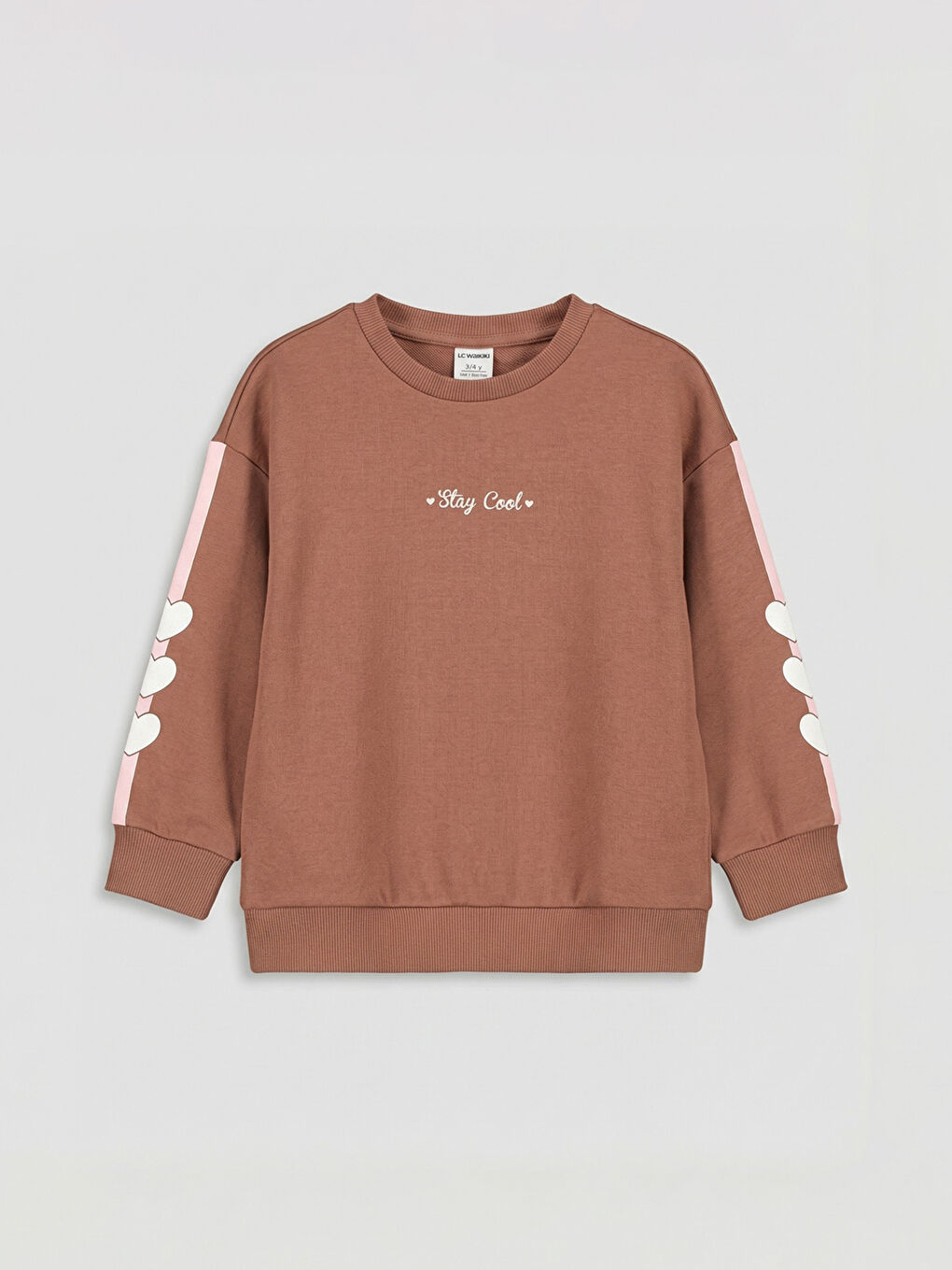 Kahverengi Kalp ve Yazı Baskılı Kız Çocuk Sweatshirt