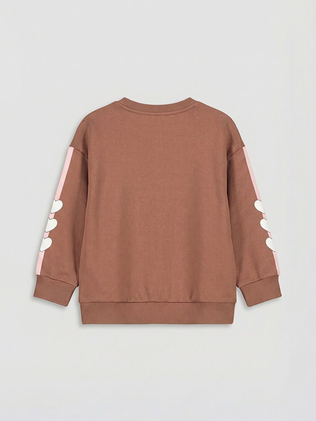Kahverengi Kalp ve Yazı Baskılı Kız Çocuk Sweatshirt-1