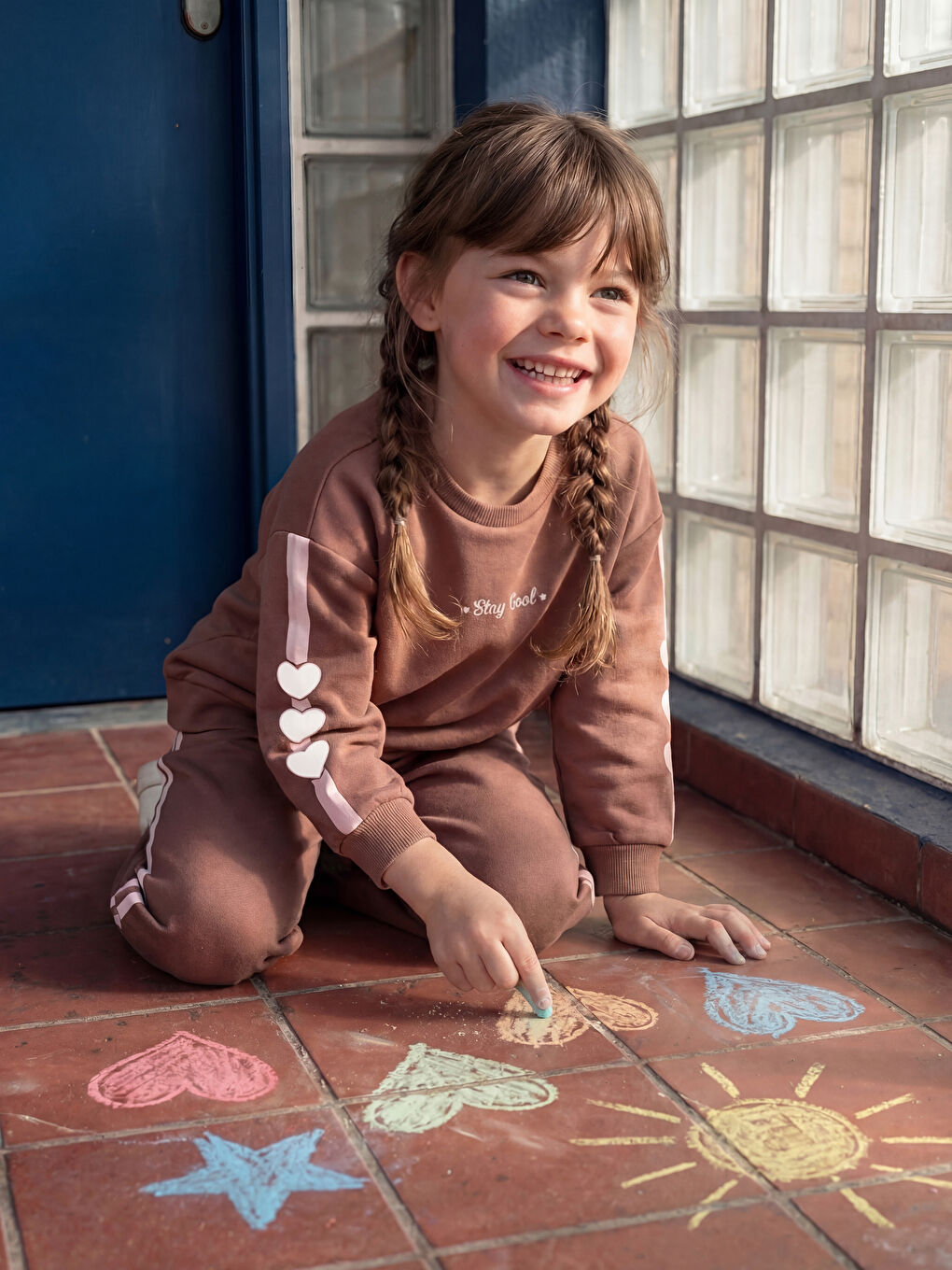 Kalp ve Yazı Baskılı Kız Çocuk Soft Touch Sweatshirt-1