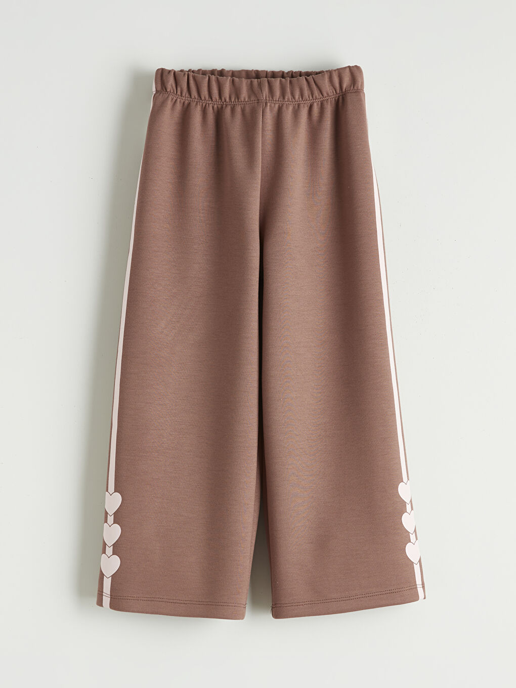 Kahverengi Kalp Baskılı Kız Çocuk Eşofman Altı