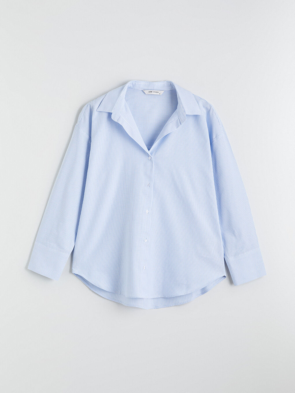 Mavi Çizgili Oversize Oxford Kadın Gömlek-4