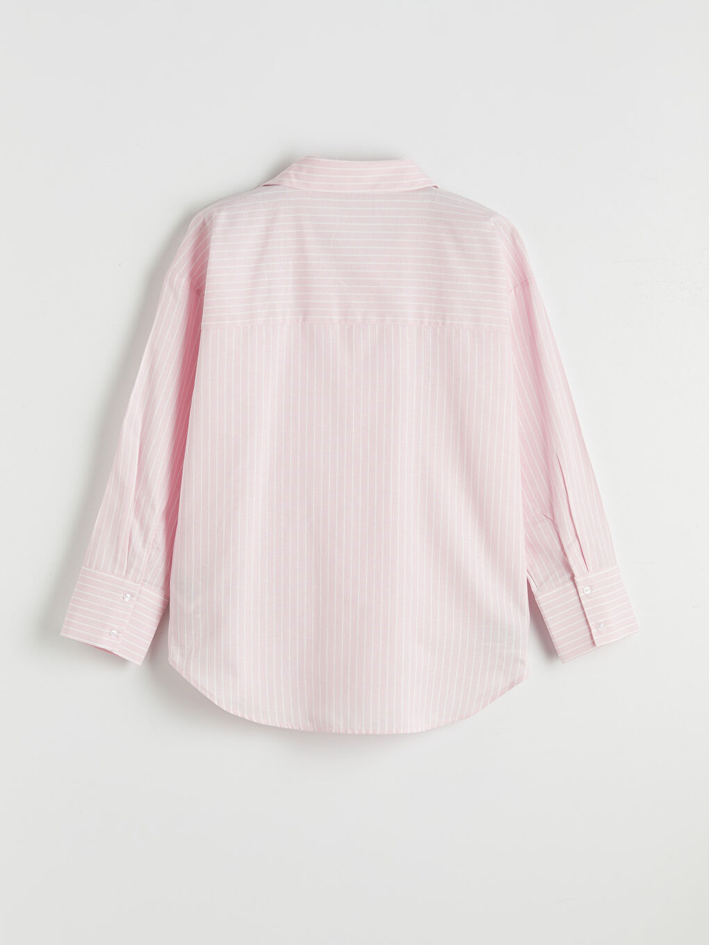 Pembe Çizgili Oversize Oxford Kadın Gömlek	-1