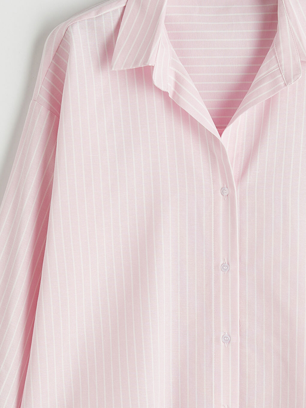 Pembe Çizgili Oversize Oxford Kadın Gömlek	-2