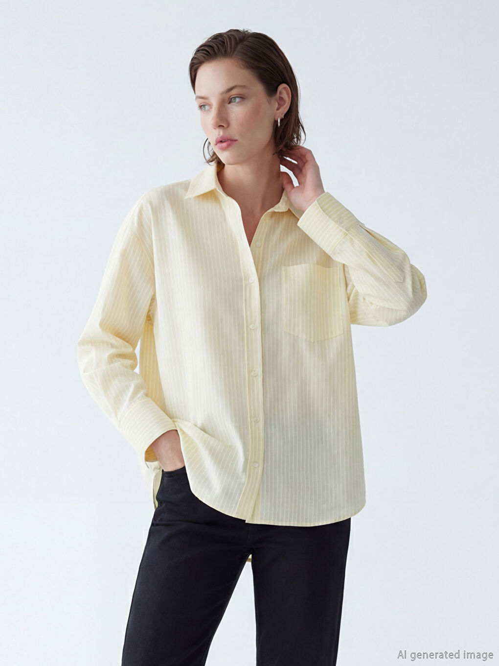 Sarı Çizgili Oversize Oxford Kadın Gömlek