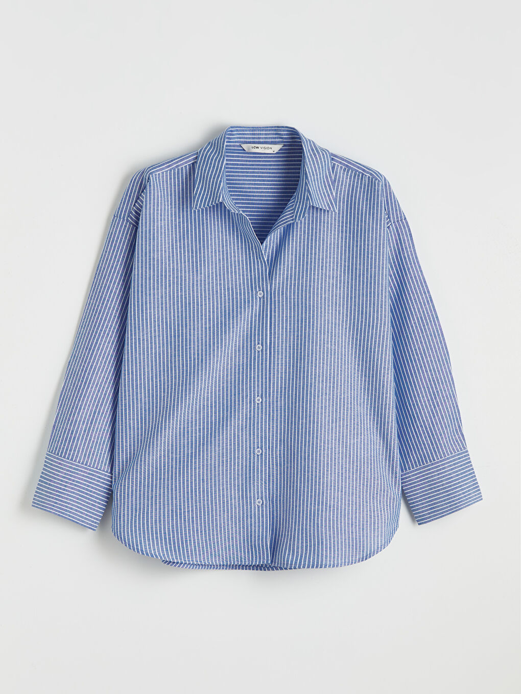 Mavi Çizgili Oversize Oxford Kadın Gömlek	-4