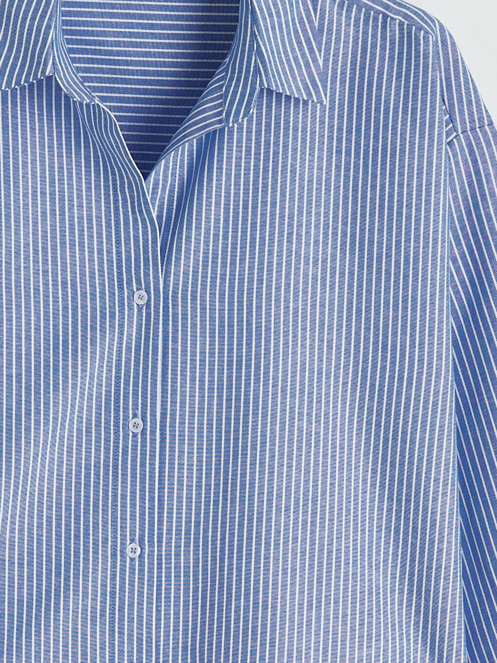 Mavi Çizgili Oversize Oxford Kadın Gömlek	-5