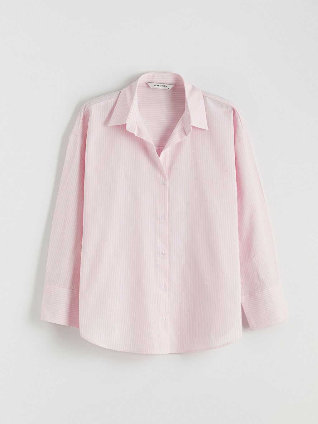 Pembe Çizgili Oversize Oxford Kadın Gömlek-4