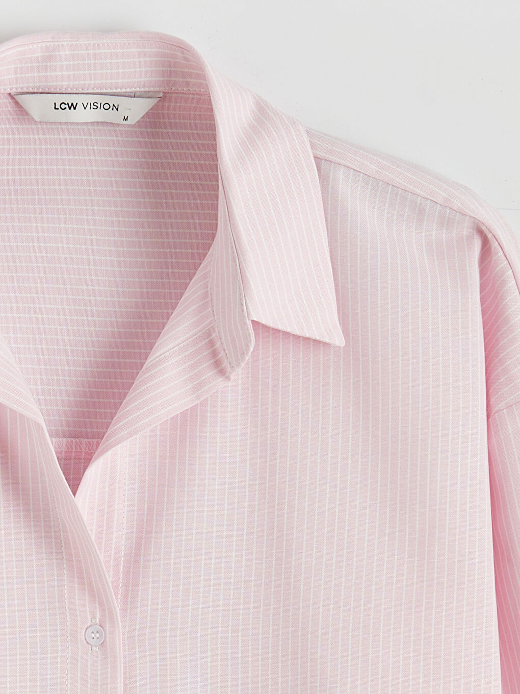 Pembe Çizgili Oversize Oxford Kadın Gömlek-5