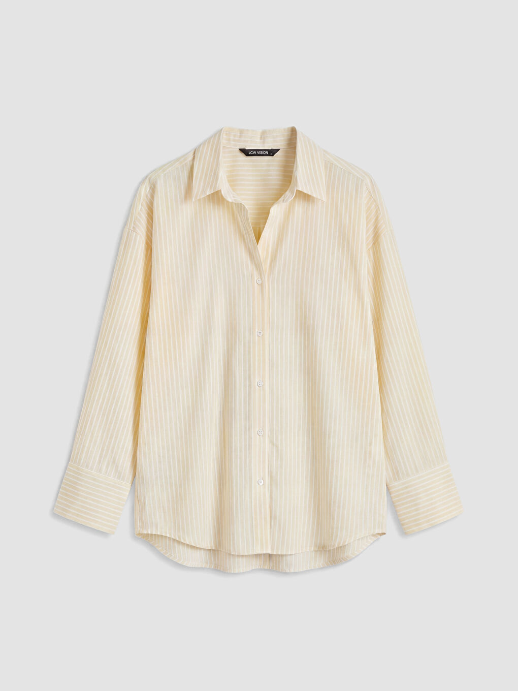 Sarı Çizgili Oversize Oxford Kadın Gömlek	-4
