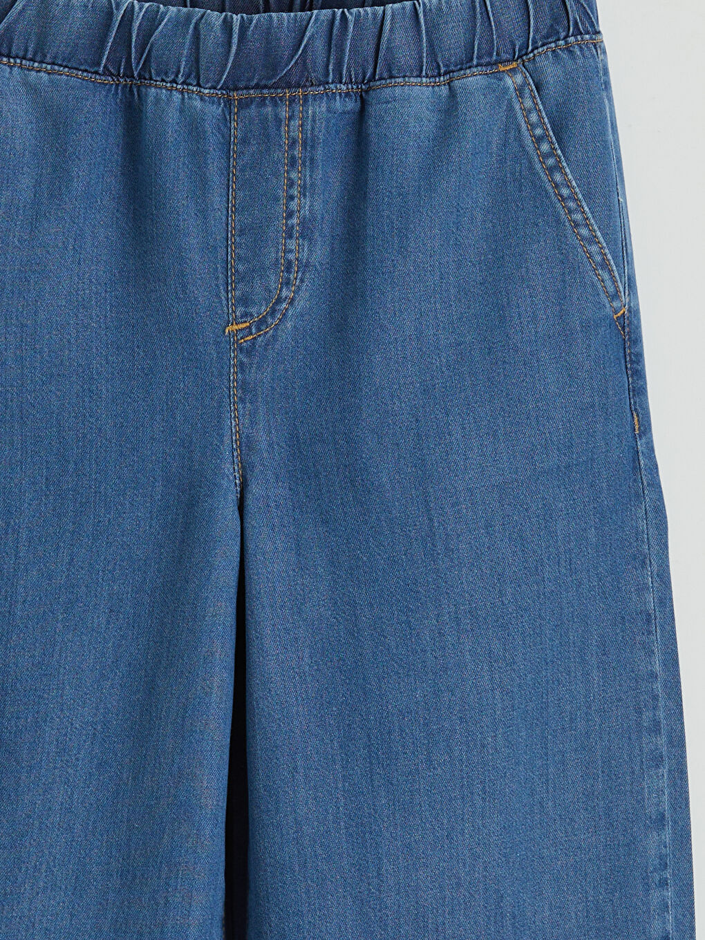 İndigo Beli Lastikli Wideleg Kız Çocuk Jean Pantolon-2