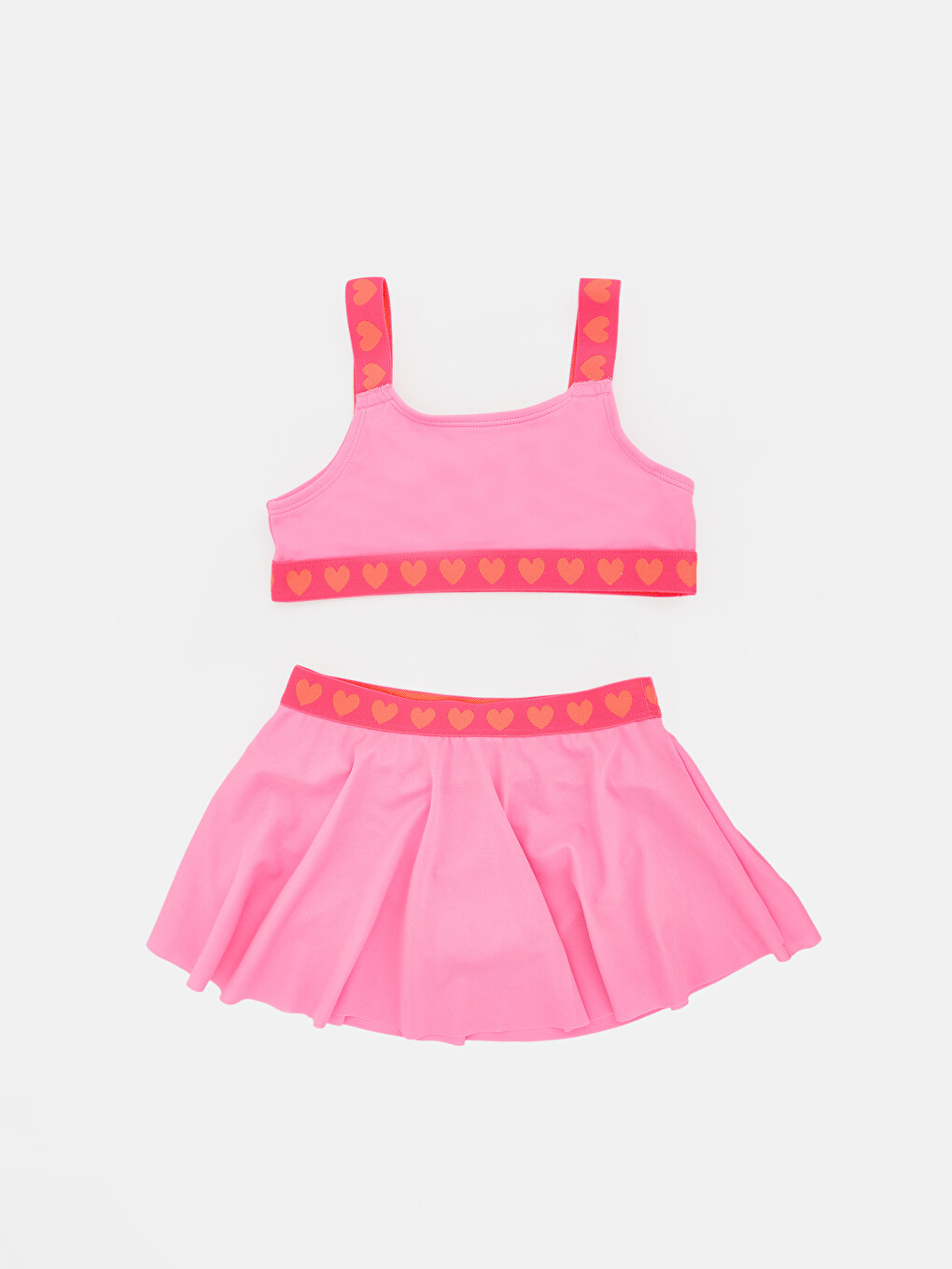 Pembe Kalp Desenli Kız Çocuk Etekli Bikini-2