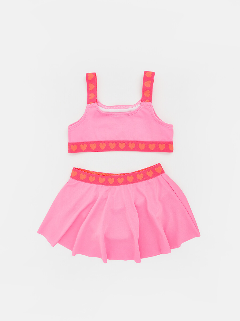 Pembe Kalp Desenli Kız Çocuk Etekli Bikini-3