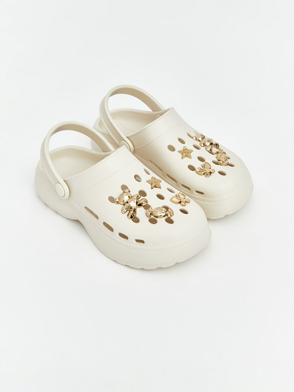 Bej Baskılı Kız Çocuk Plaj Sandaleti