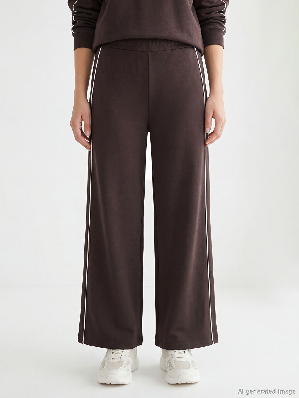 Kahverengi Beli Lastikli Soft Touch Kadın Eşofman Altı-1