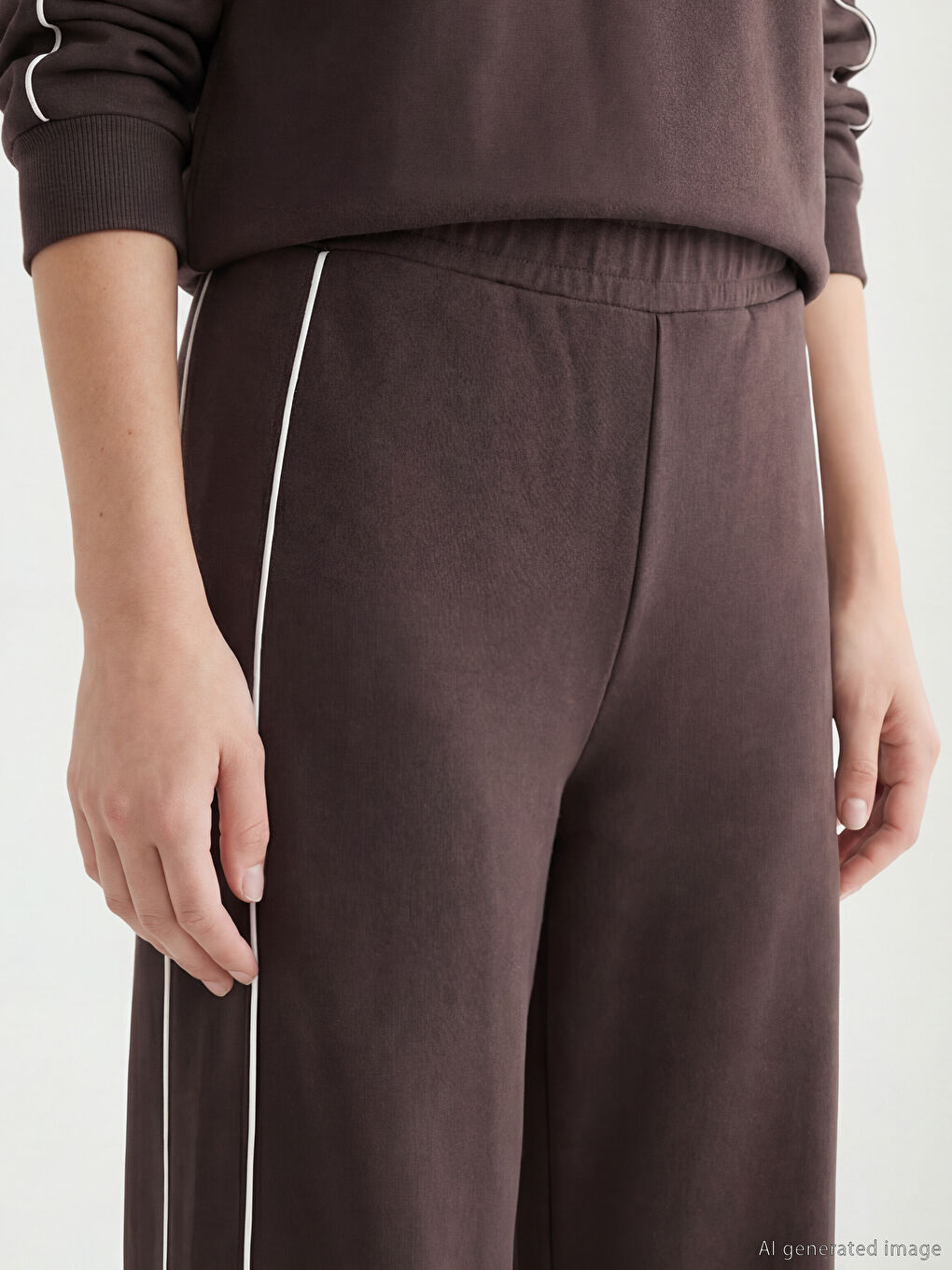 Kahverengi Beli Lastikli Soft Touch Kadın Eşofman Altı-2