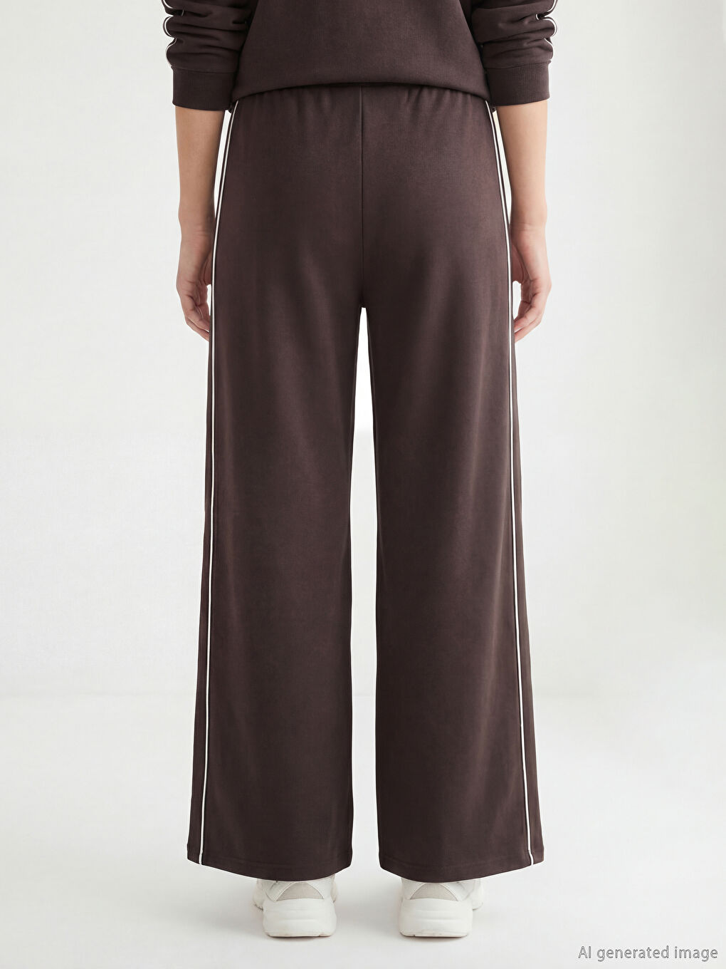 Kahverengi Beli Lastikli Soft Touch Kadın Eşofman Altı-3