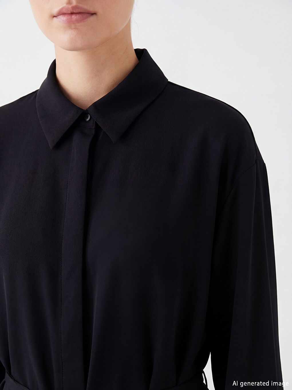 Siyah Beli Kuşaklı Oversize Kadın Gömlek Tunik-2