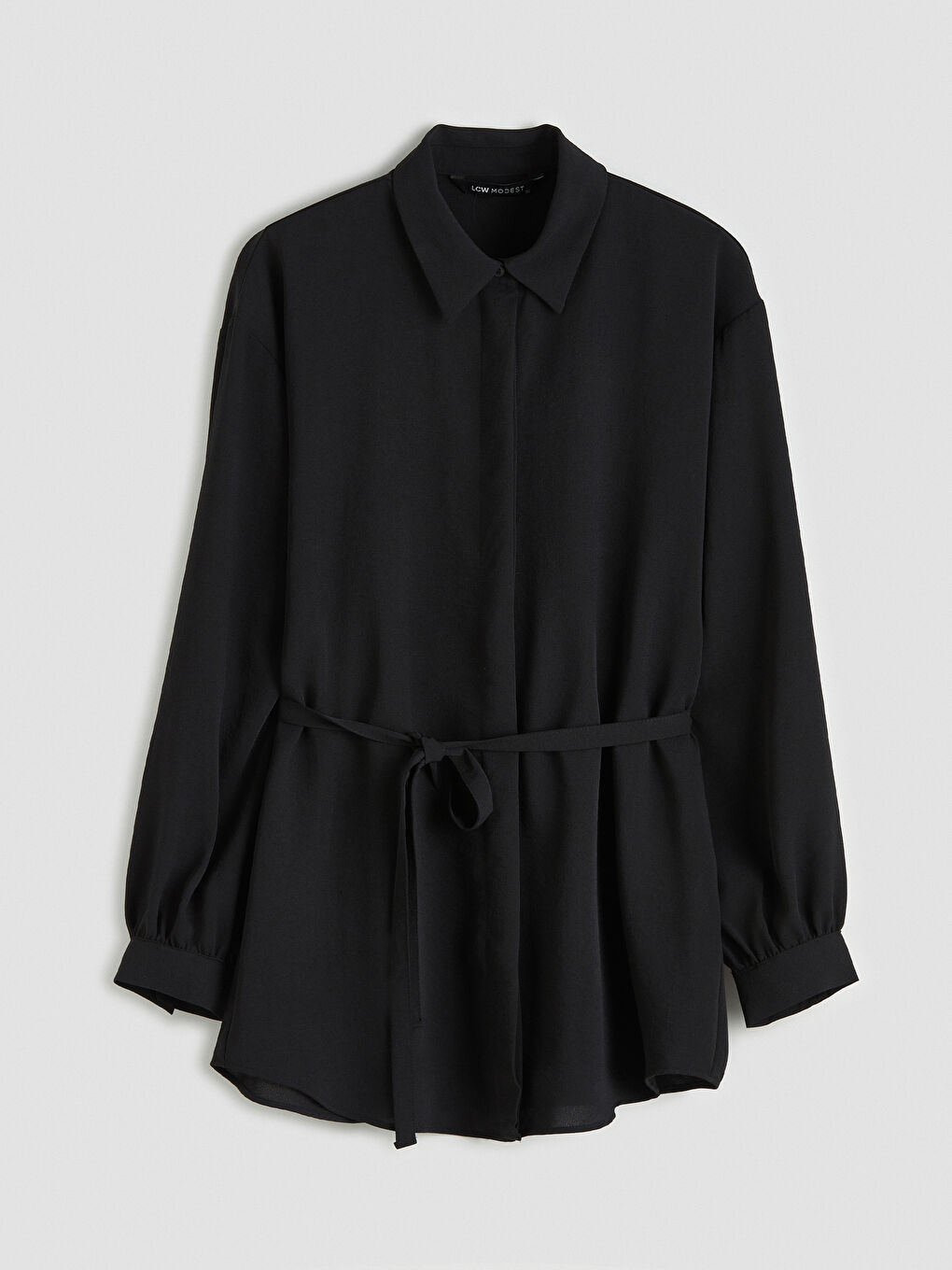 Siyah Beli Kuşaklı Oversize Kadın Gömlek Tunik-3