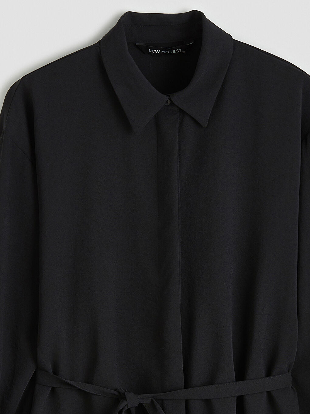 Siyah Beli Kuşaklı Oversize Kadın Gömlek Tunik-4