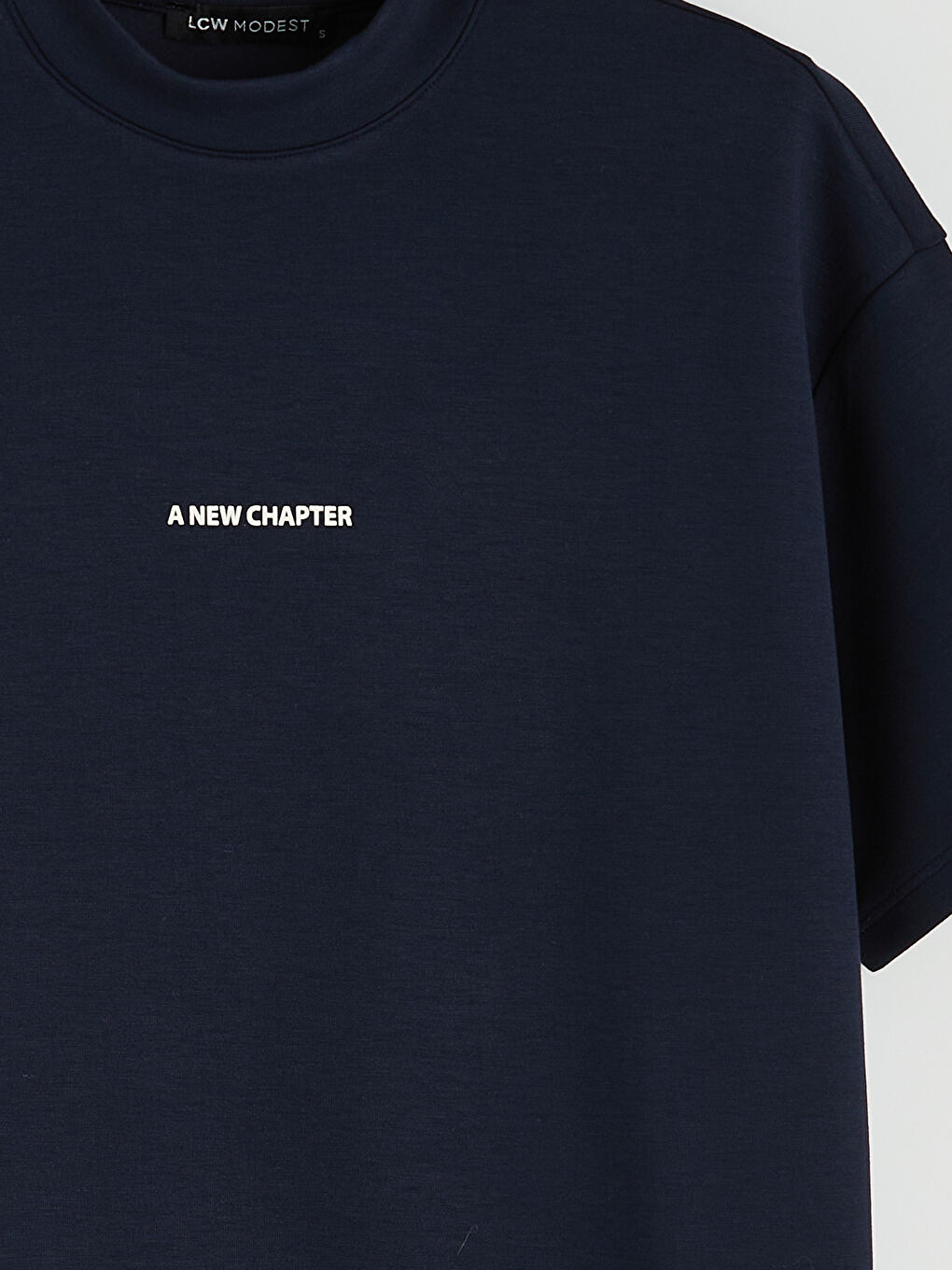 Lacivert Bisiklet Yaka Baskılı Kadın Tişört-1