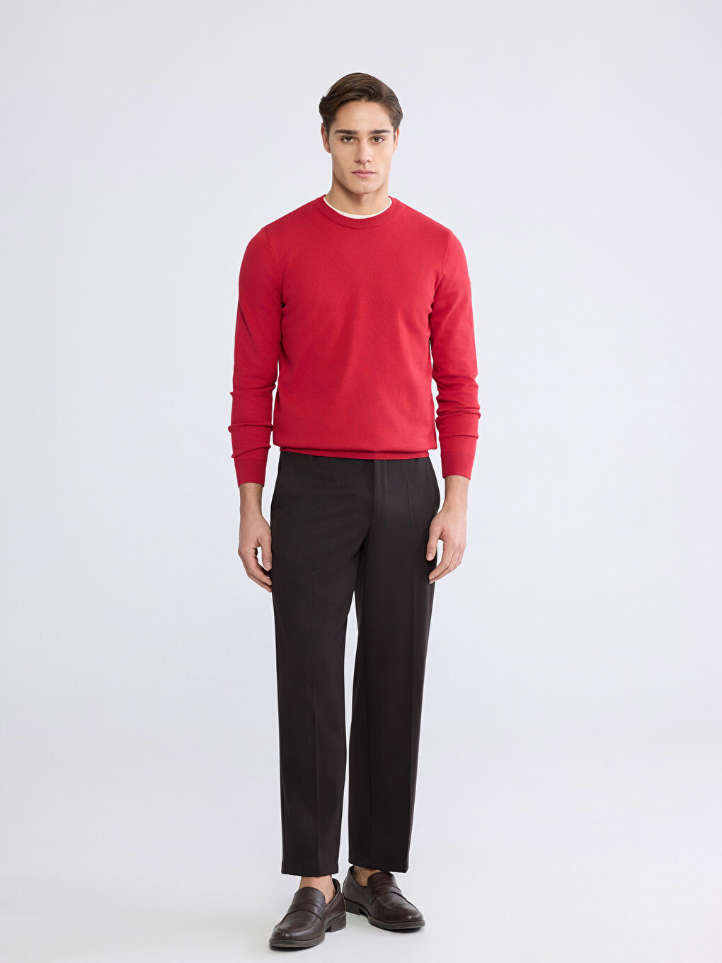 Kırmızı Bisiklet Yaka Erkek Triko Kazak-1