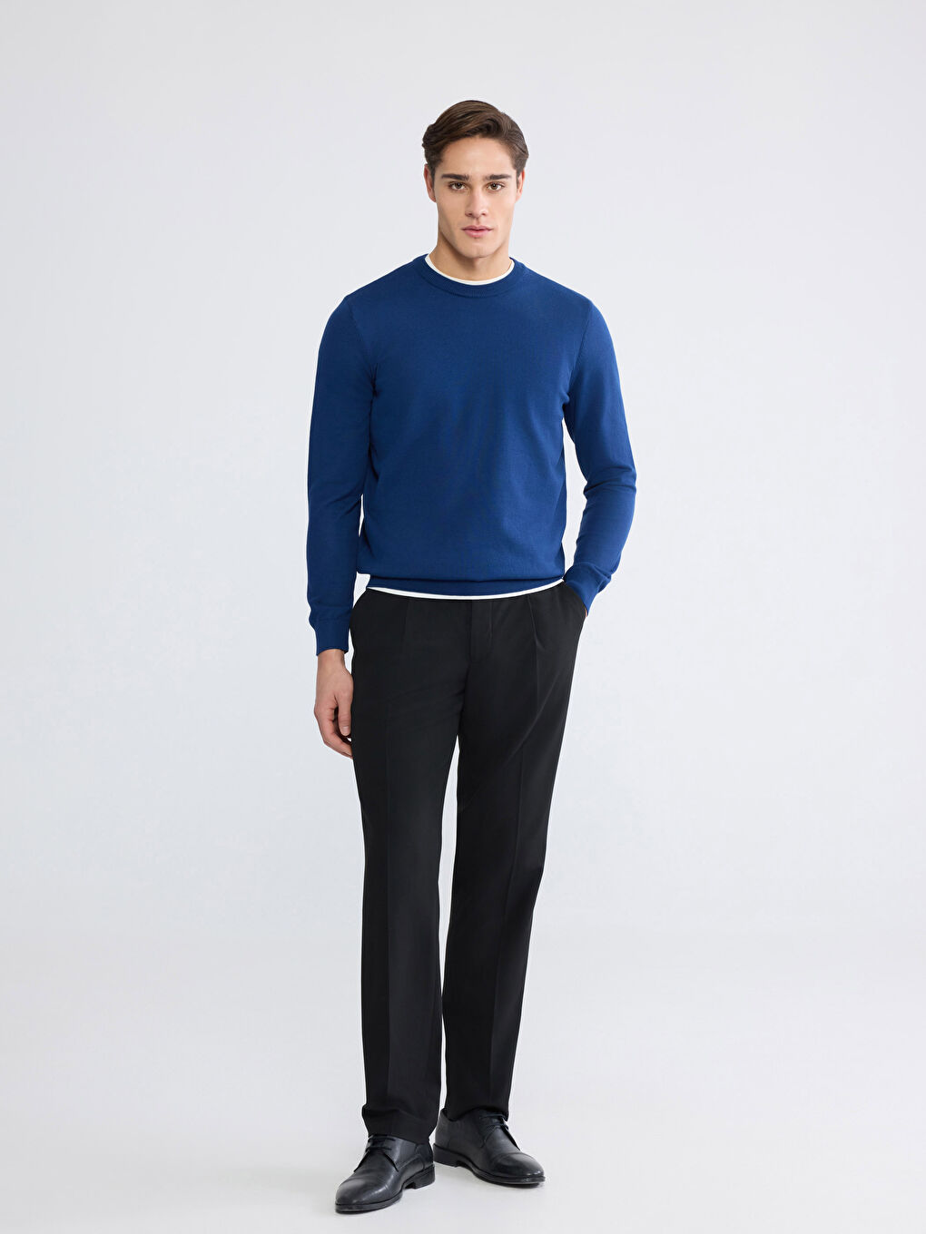 Crew Neck Long Sleeve Men's Tricot Sweater-1
