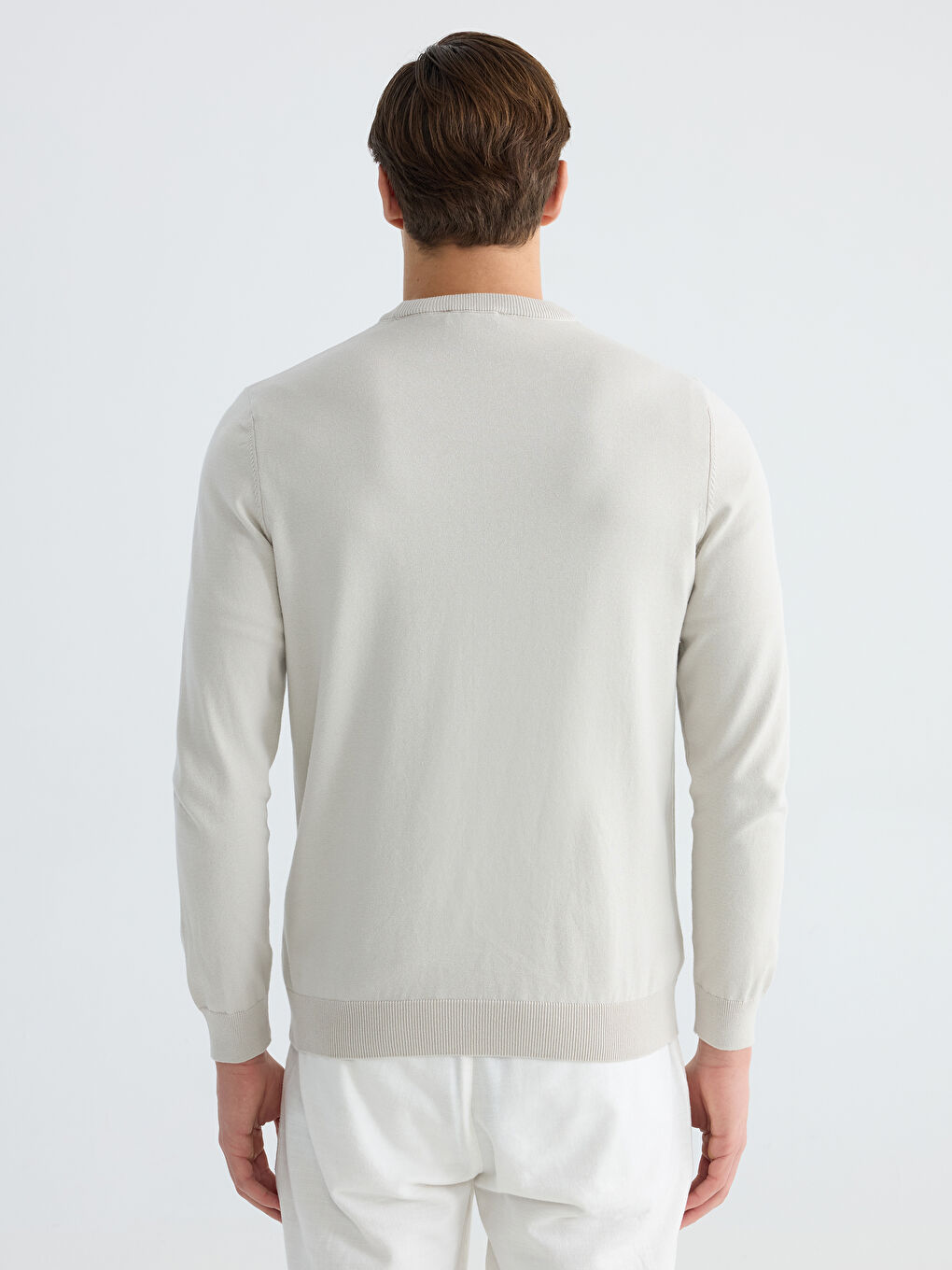 Bej Bisiklet Yaka Erkek Triko Kazak-4