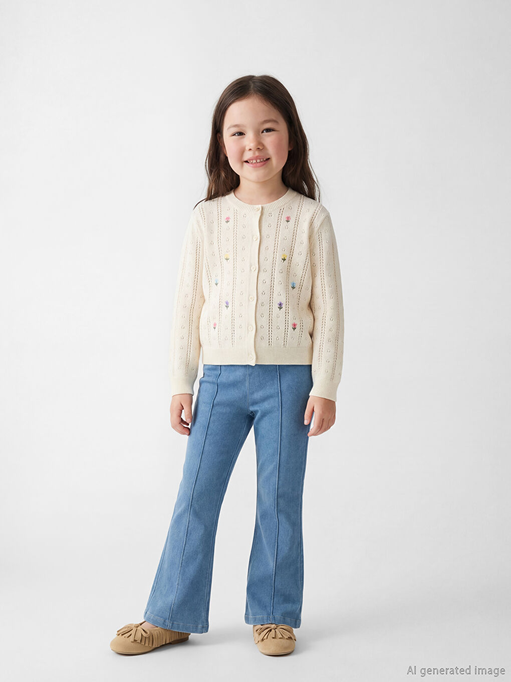 Mavi Beli Lastikli İspanyol Paça Kız Çocuk Tayt-1