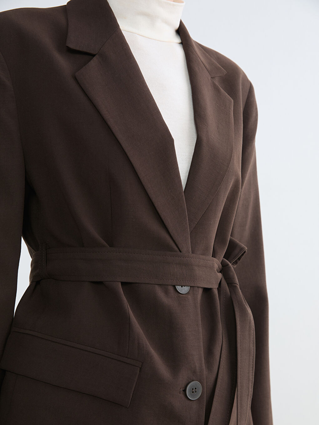 Kahverengi Beli Kuşaklı Kadın Blazer Ceket-2