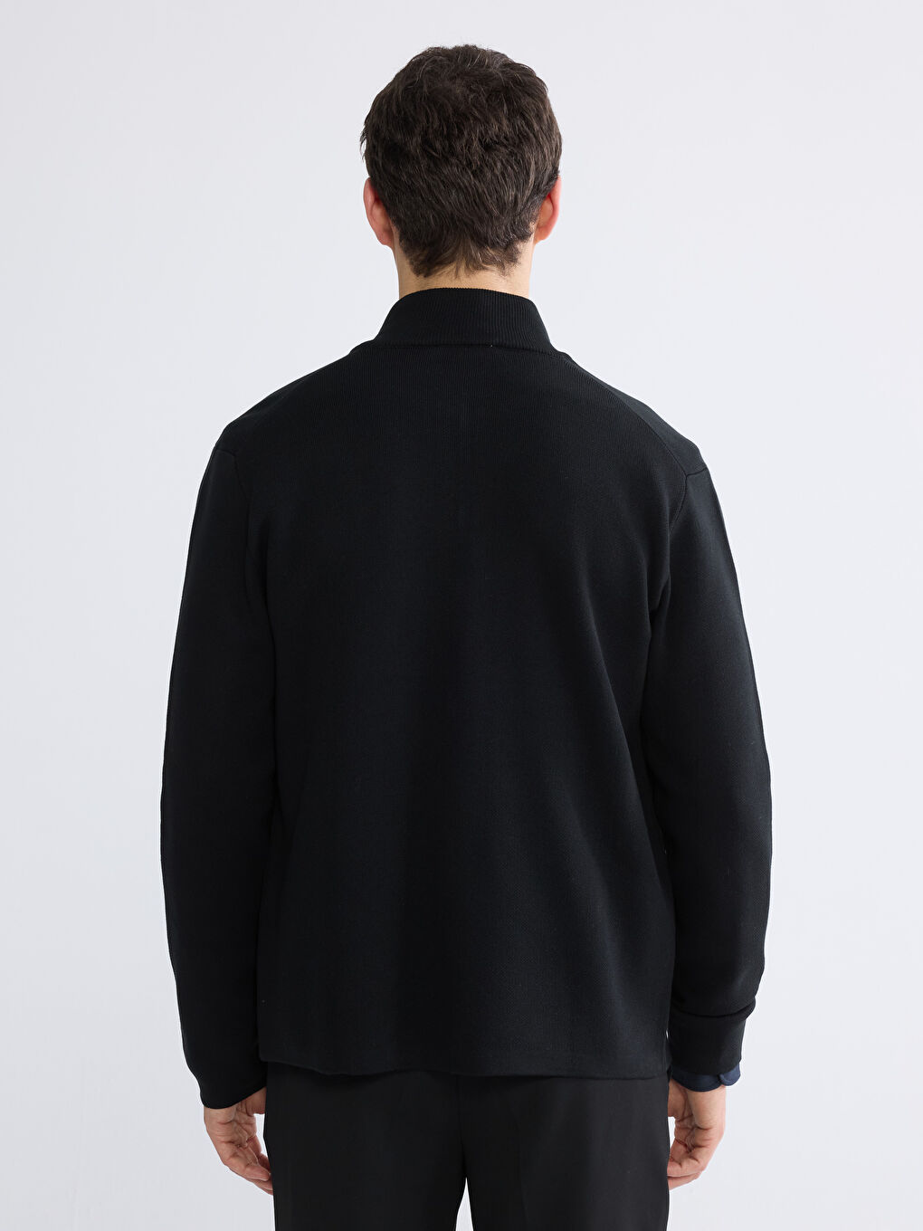 Siyah Standart Kalıp Dik Yaka Erkek Triko Hırka-3