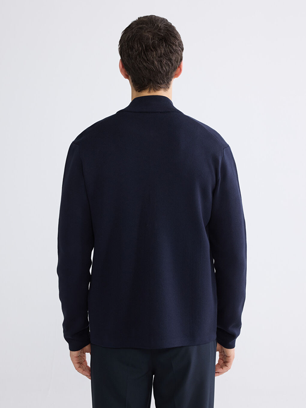 Lacivert Standart Kalıp Dik Yaka Erkek Triko Hırka-3