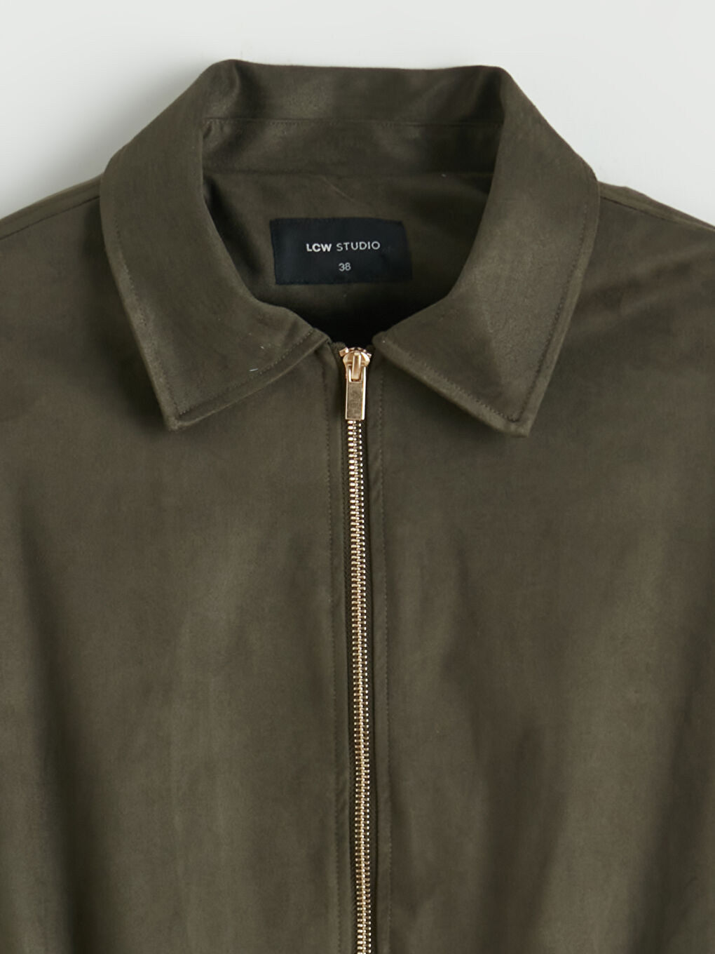 Haki Gömlek Yaka Süet Görünümlü Kadın Ceket-6