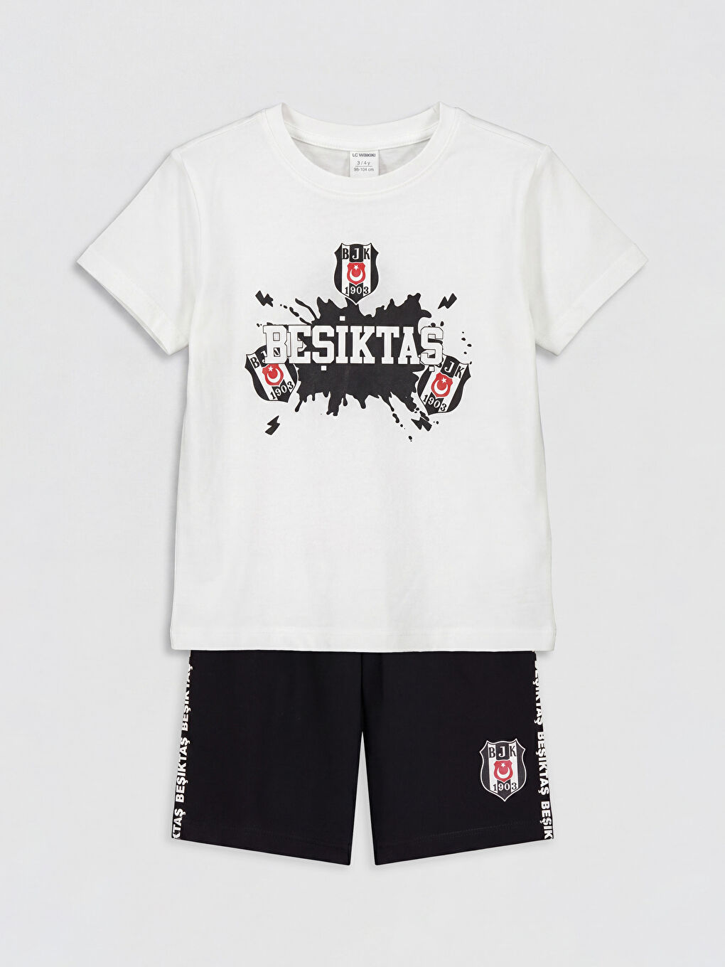 Beyaz Beşiktaş Baskılı Erkek Çocuk Şortlu Pijama Takımı