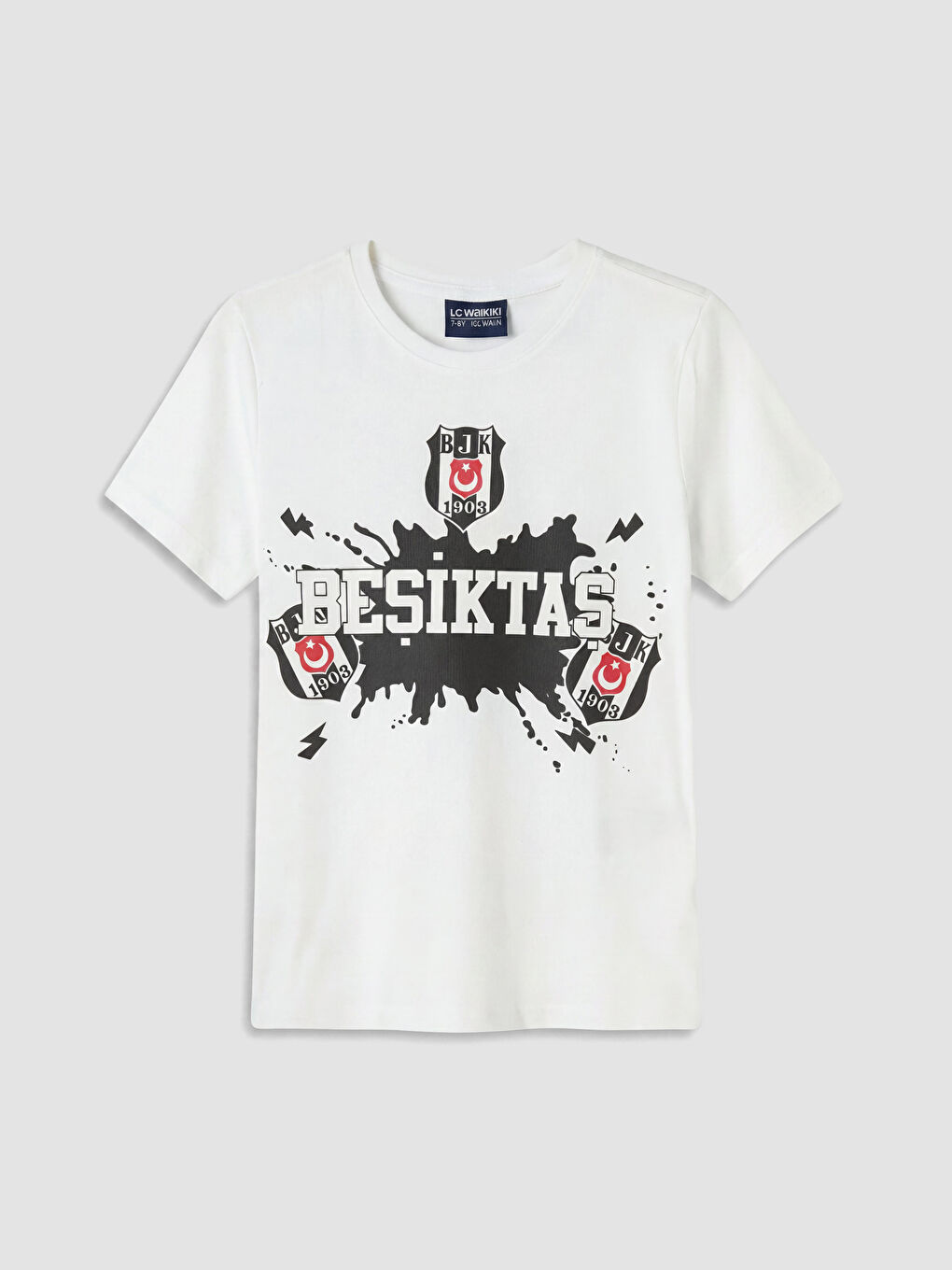 Beyaz Bisiklet Yaka Erkek Çocuk Beşiktaş Baskılı Pijama Takımı-1
