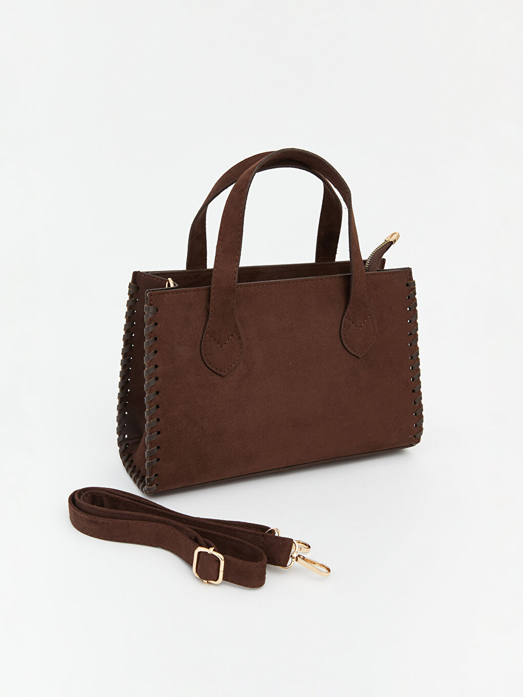 Kahverengi El Saplı Dikiş Detaylı Kadın Omuz Çantası-1