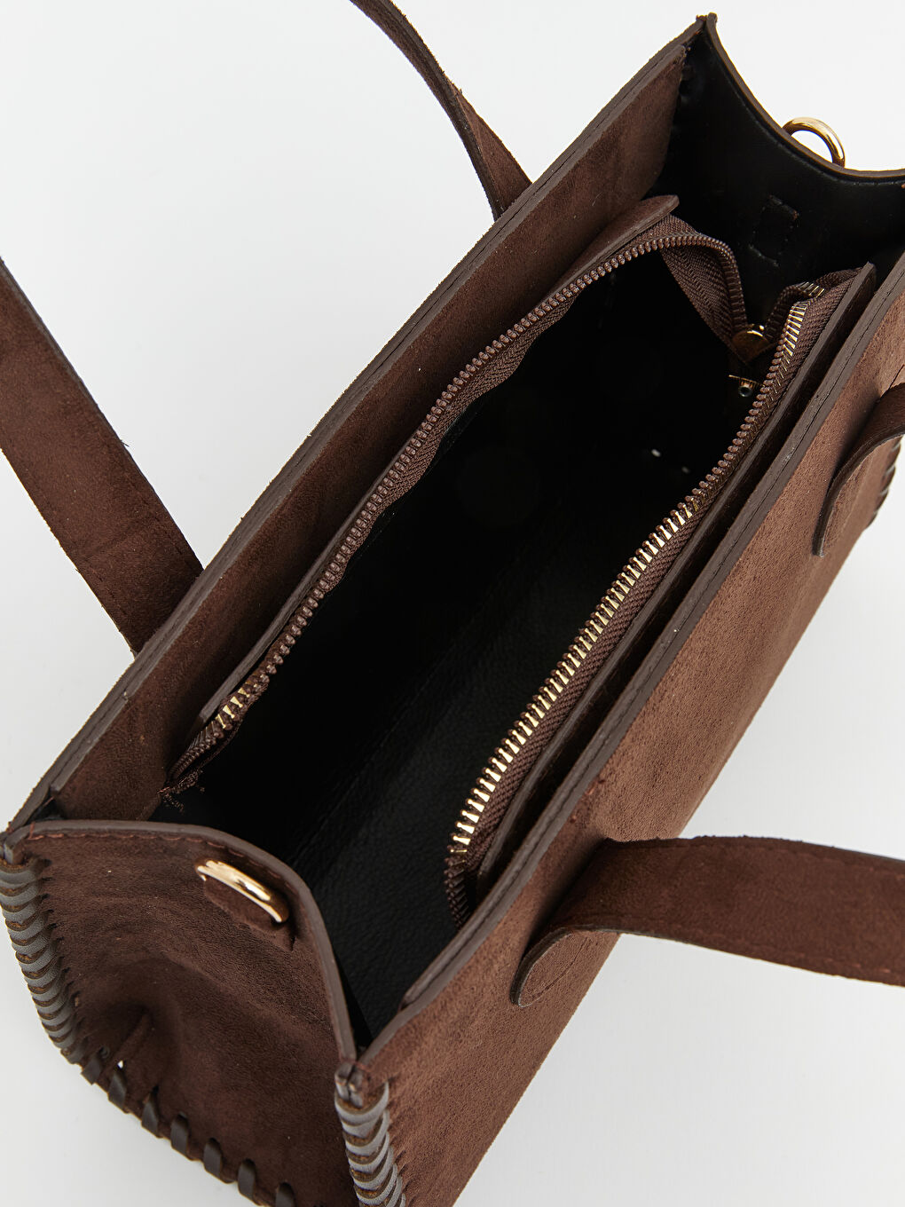 Kahverengi El Saplı Dikiş Detaylı Kadın Omuz Çantası-2