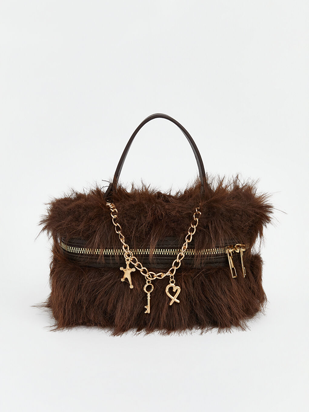 Kahverengi Zincir Askılı Kadın Pelüş El Çantası