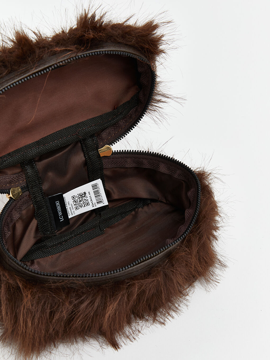 Kahverengi Zincir Askılı Kadın Pelüş El Çantası-2