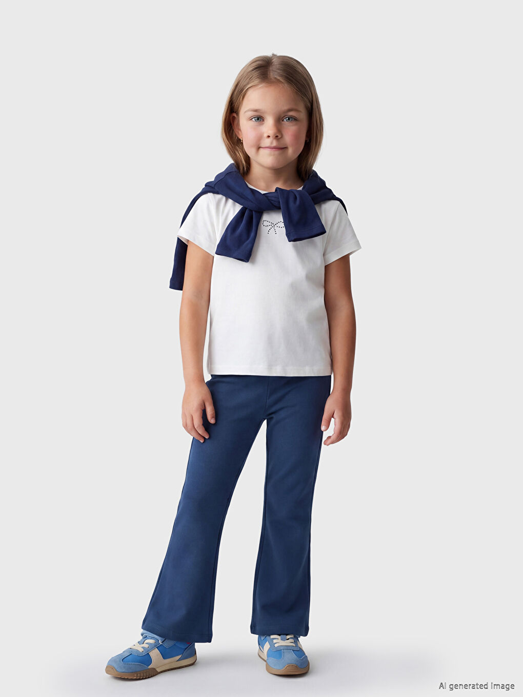 Lacivert İspanyol Paça Kız Çocuk Tayt-1