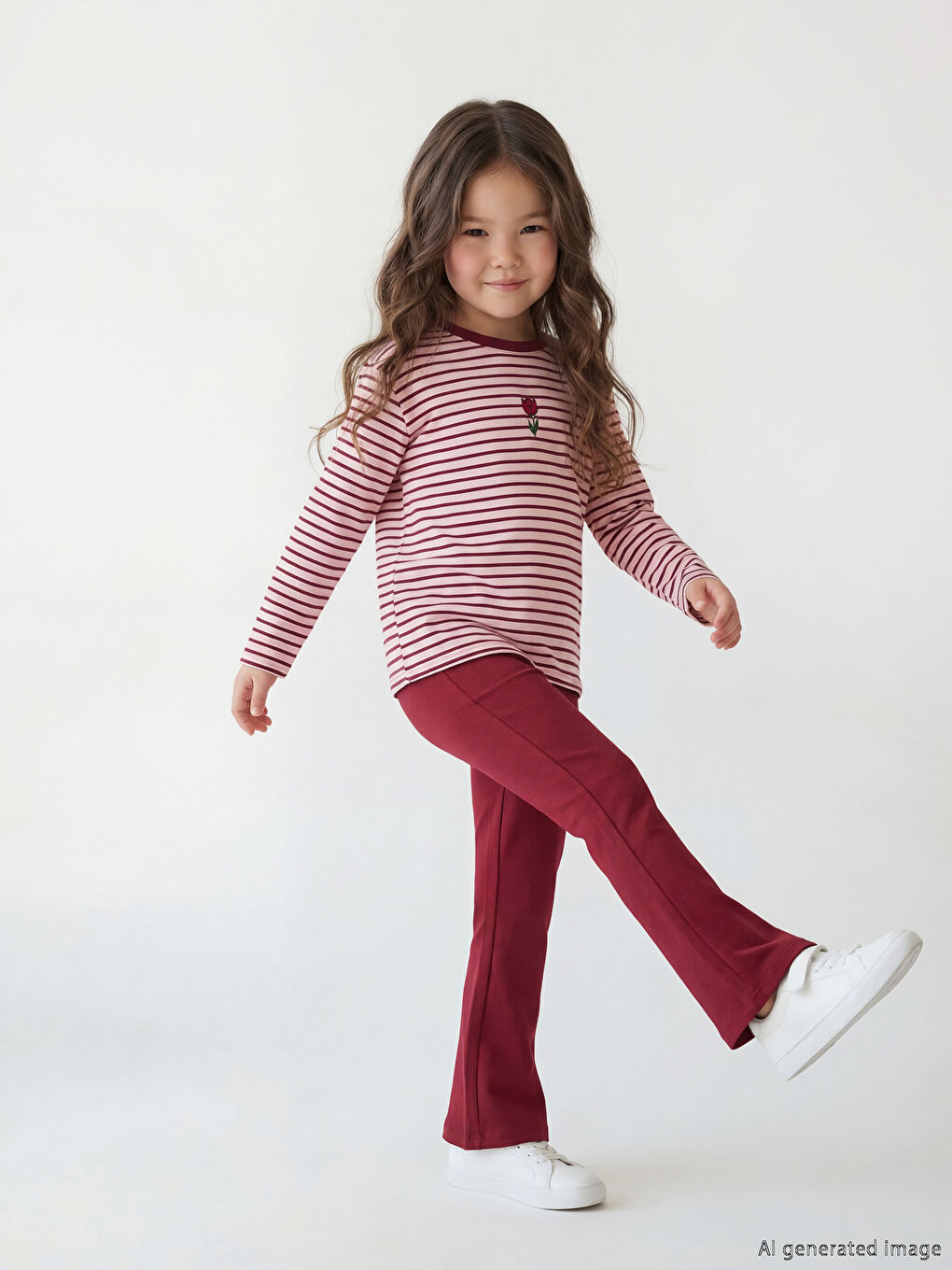 Ensemble T-shirt rayé et leggings évasés pour fille